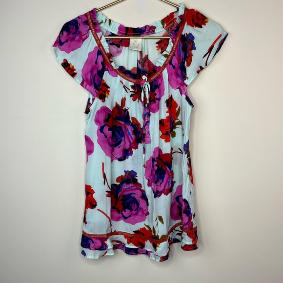 E by Eloise Mint Floral Blouse, Small - Picture 1 of 7